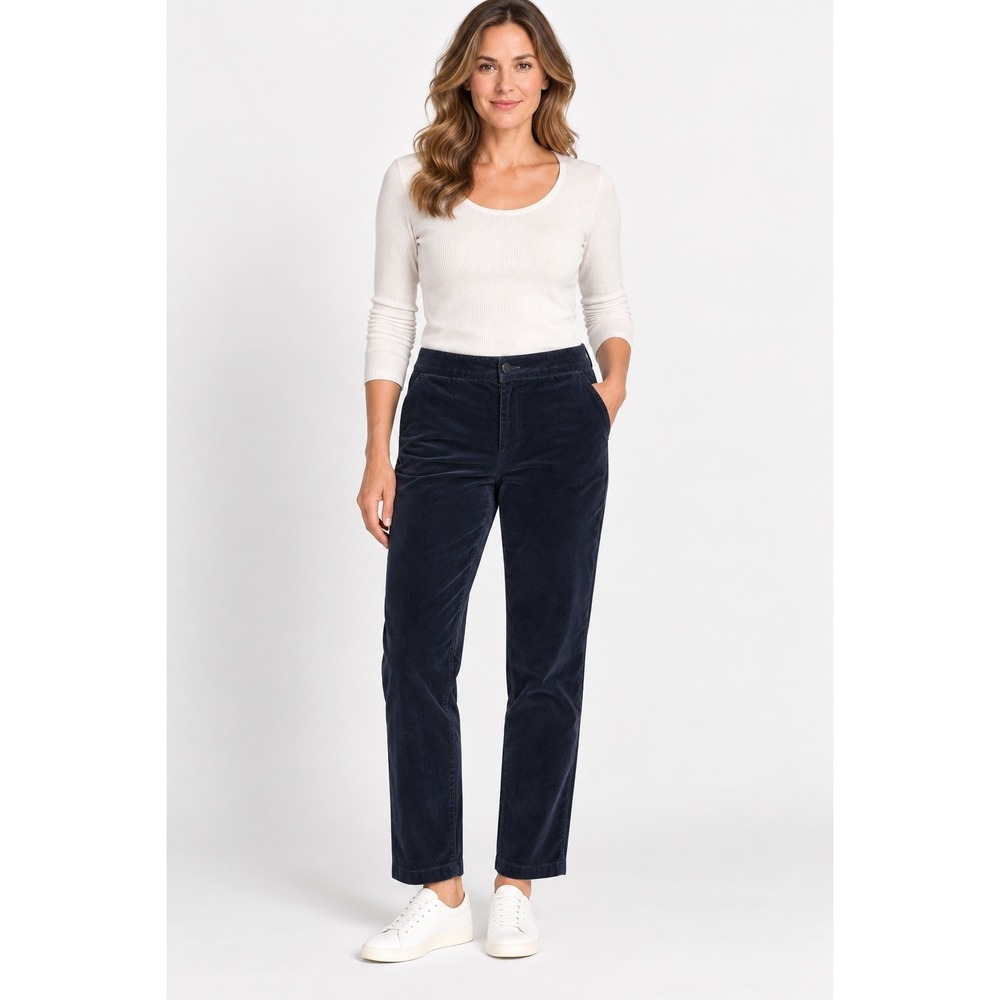 J Jill Womens 10 Navy Blue Fine Wale Corduroy Pants Straight Leg Stretch Cotton
